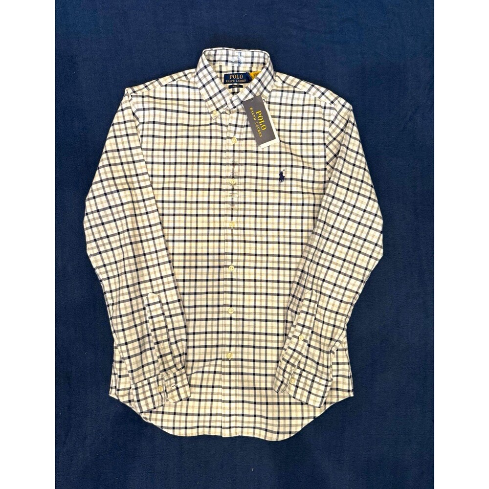 Polo Ralph Lauren Men’s Oxford Shirt Slim Fit S White Grey Plaid Button-Down